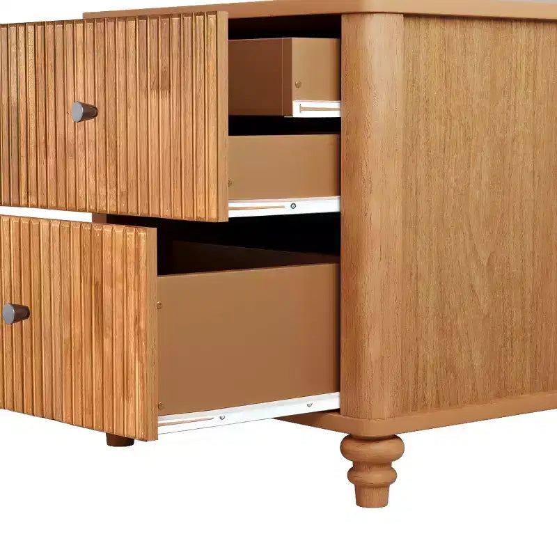 Comodini Scanalati Beige / Naturale / Noce Set da 2 con Cassetti Contenitori