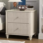 Comodini Scanalati Beige / Naturale / Noce Set da 2 con Cassetti Contenitori
