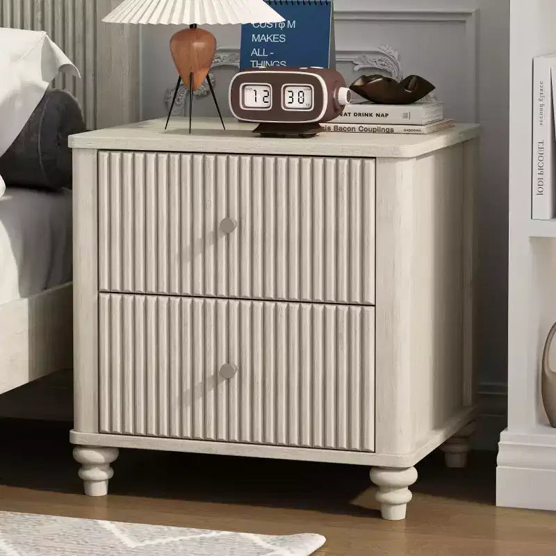 Comodini Scanalati Beige / Naturale / Noce Set da 2 con Cassetti Contenitori