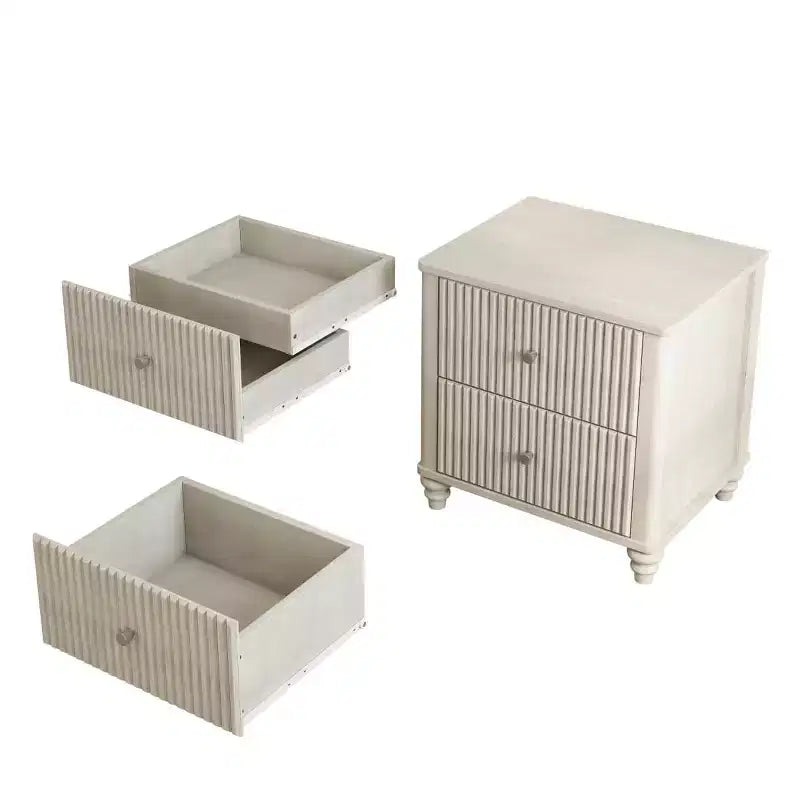 Comodini Scanalati Beige / Naturale / Noce Set da 2 con Cassetti Contenitori