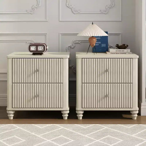 Nightstand Set of 2 with Fluted Design and Storage Drawers, Bedside Table for Bedroom, Living Room, Entryway - Panipeachy