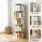 Torre Libreria Girevole a 360° a 5 Ripiani Bianco Caldo – Utente Singolo