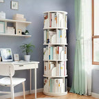 Torre Libreria Girevole a 360° a 5 Ripiani Bianco Caldo – Utente Singolo