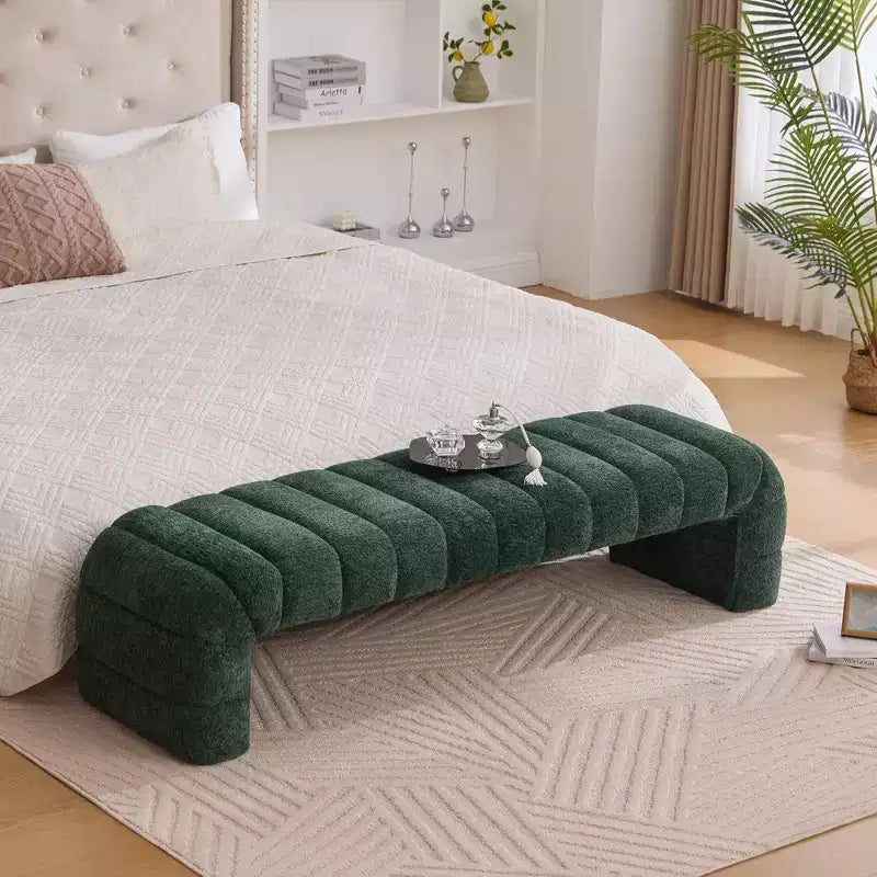 Panca Pouf Tufted – Imbottita, Seduta Singola (Nero / Verde / Bianco)