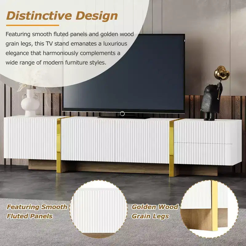 Mobile porta TV moderno bianco/nero con armadietti e cassetti, adatto per TV fino a 80".