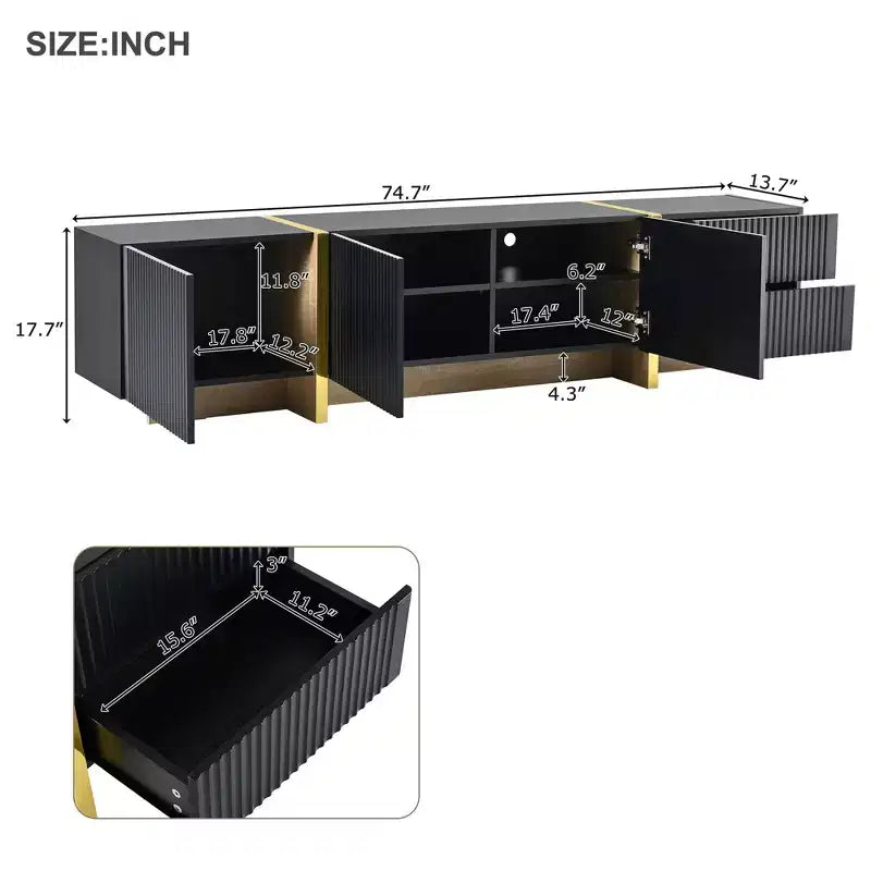 Mobile porta TV moderno bianco/nero con armadietti e cassetti, adatto per TV fino a 80".