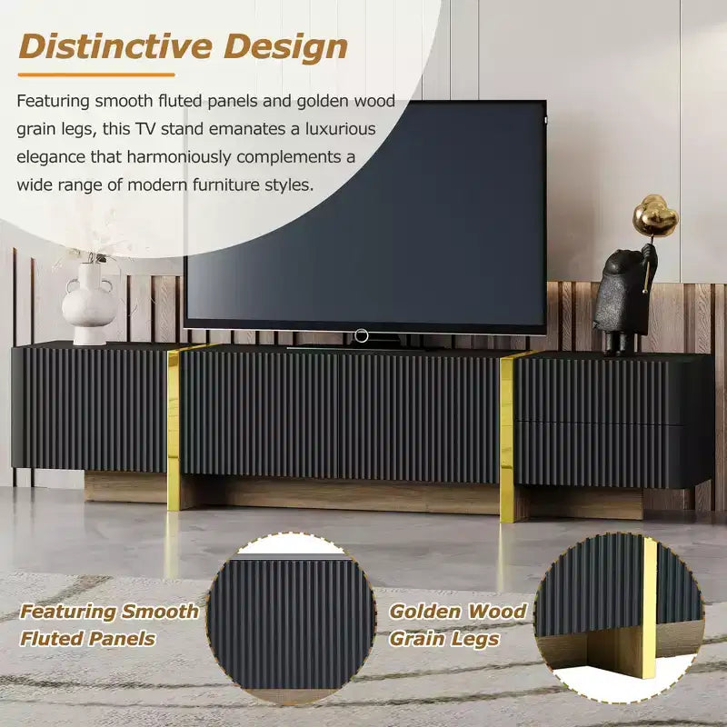 Mobile porta TV moderno bianco/nero con armadietti e cassetti, adatto per TV fino a 80".