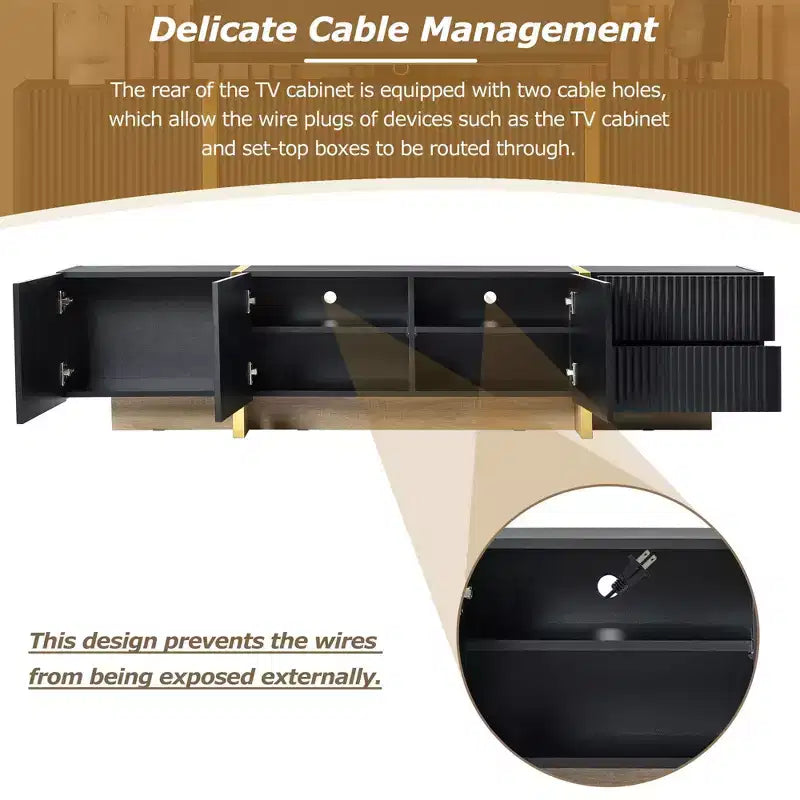 Mobile porta TV moderno bianco/nero con armadietti e cassetti, adatto per TV fino a 80".