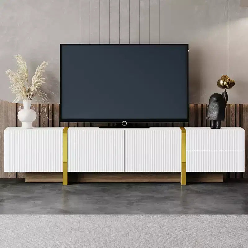 Mobile porta TV moderno bianco/nero con armadietti e cassetti, adatto per TV fino a 80".