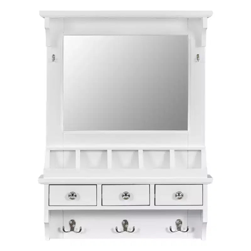 Mobile lavabo da parete bianco con specchio, cassetti e vani portaoggetti - 1 Persona