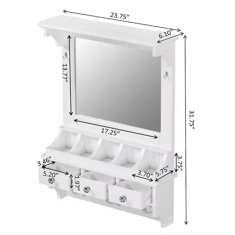 Mobile lavabo da parete bianco con specchio, cassetti e vani portaoggetti - 1 Persona
