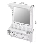 Mobile lavabo da parete bianco con specchio, cassetti e vani portaoggetti - 1 Persona