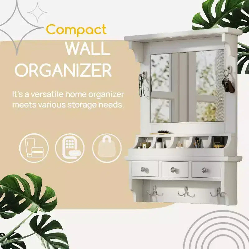 Mobile lavabo da parete bianco con specchio, cassetti e vani portaoggetti - 1 Persona