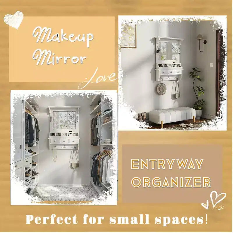 Mobile lavabo da parete bianco con specchio, cassetti e vani portaoggetti - 1 Persona