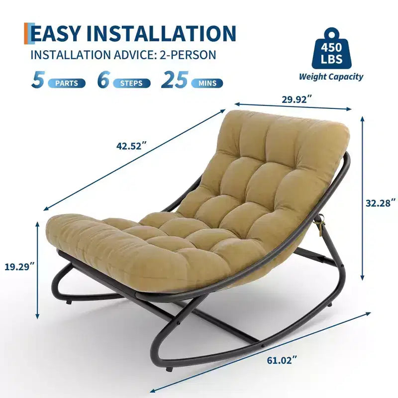 Poltrona a dondolo Papasan oversize color cuoio, senza braccioli, 1 posto