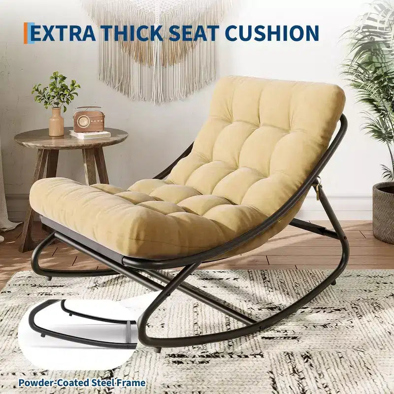 Poltrona a dondolo Papasan oversize color cuoio, senza braccioli, 1 posto