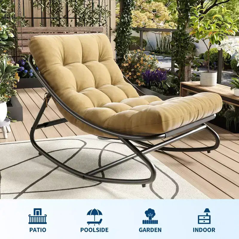 Poltrona a dondolo Papasan oversize color cuoio, senza braccioli, 1 posto