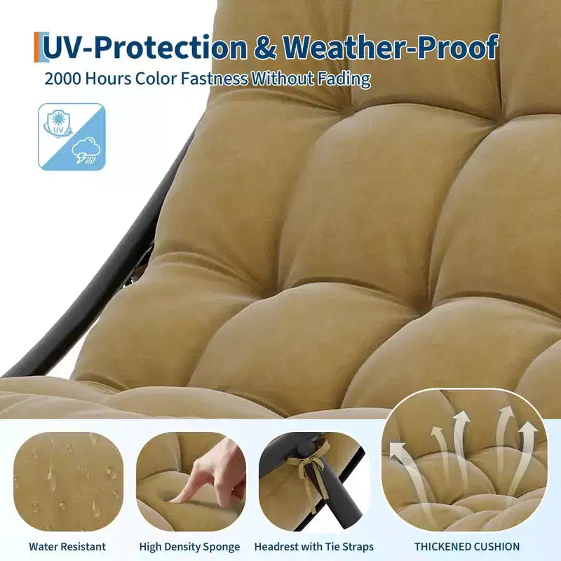 Poltrona a dondolo Papasan oversize color cuoio, senza braccioli, 1 posto
