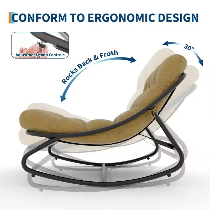 Poltrona a dondolo Papasan oversize color cuoio, senza braccioli, 1 posto