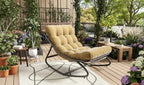 Poltrona a dondolo Papasan oversize color cuoio, senza braccioli, 1 posto