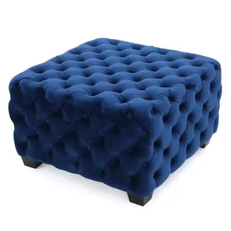 Panca poggiapiedi quadrata in velluto grigio/blu navy – 1 persona