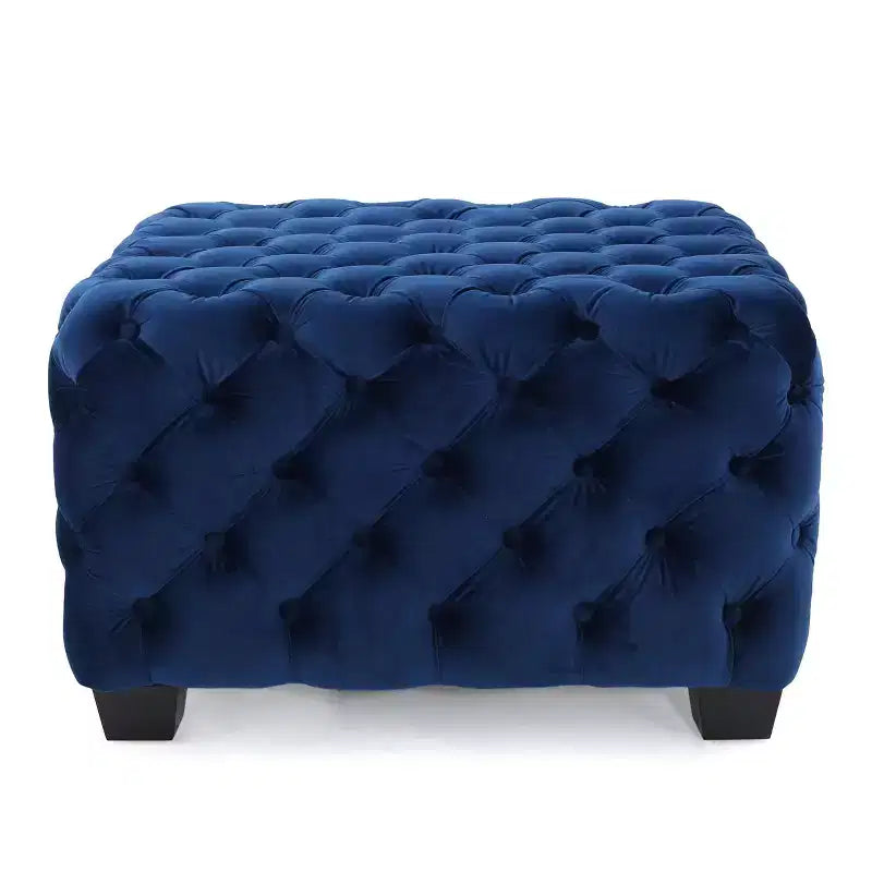 Panca poggiapiedi quadrata in velluto grigio/blu navy – 1 persona