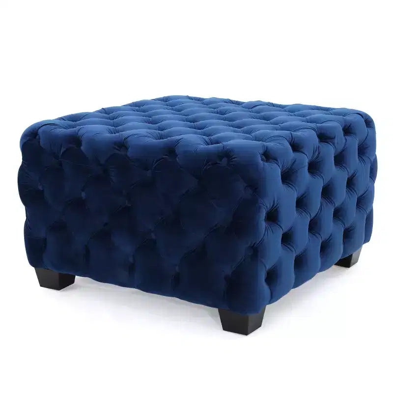 Panca poggiapiedi quadrata in velluto grigio/blu navy – 1 persona