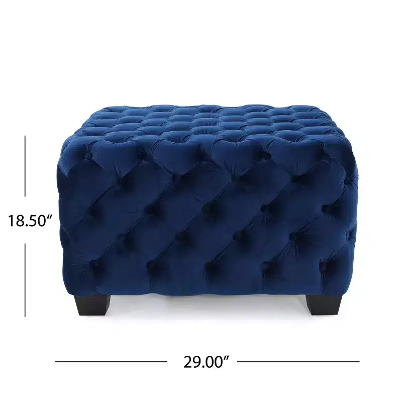Panca poggiapiedi quadrata in velluto grigio/blu navy – 1 persona