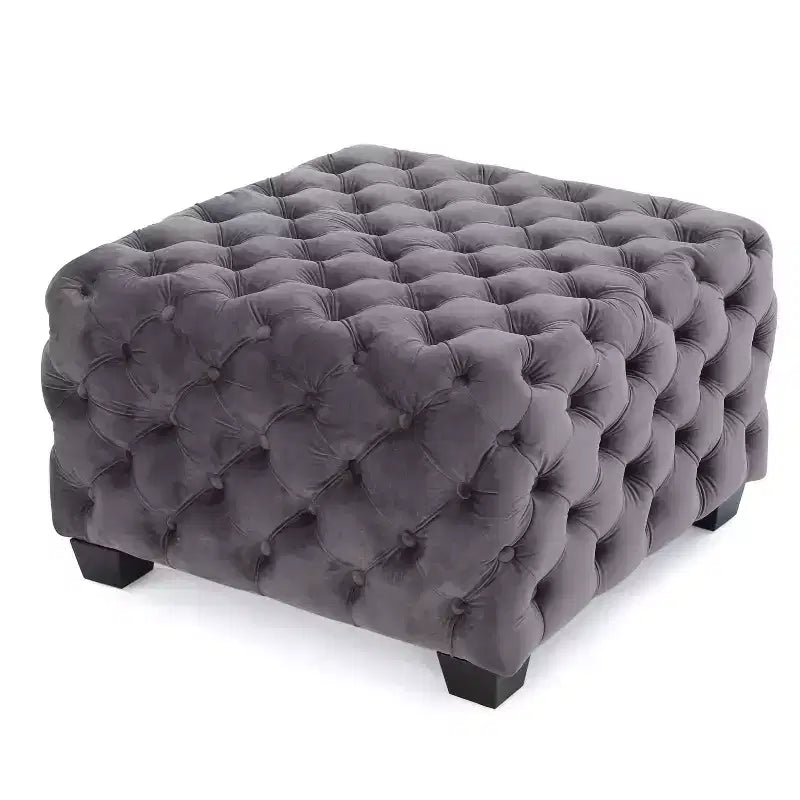 Panca poggiapiedi quadrata in velluto grigio/blu navy – 1 persona