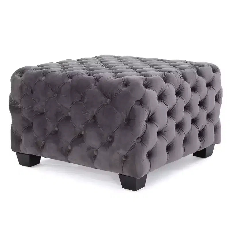 Panca poggiapiedi quadrata in velluto grigio/blu navy – 1 persona