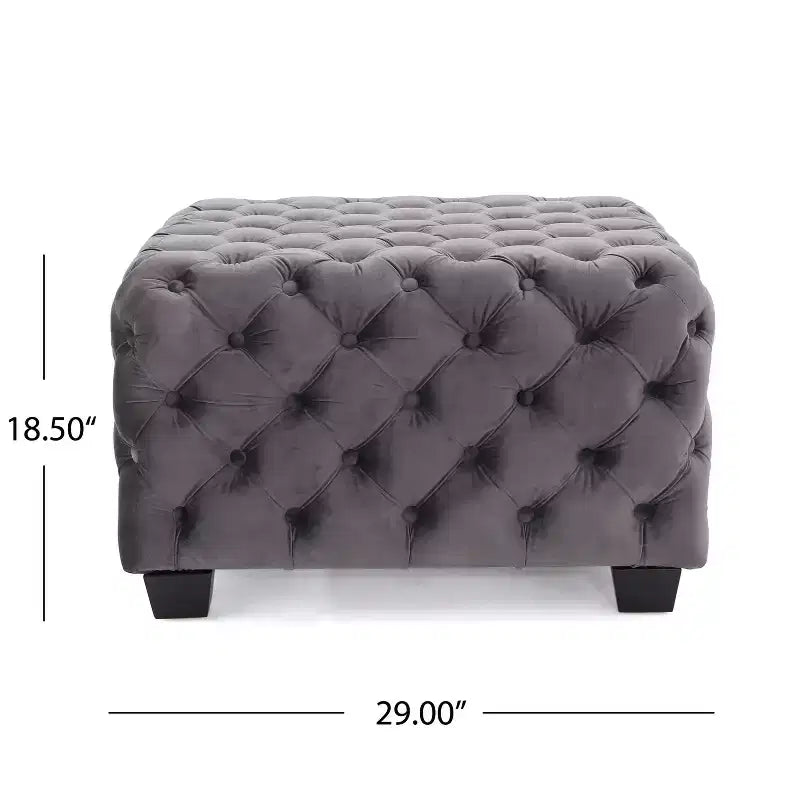 Panca poggiapiedi quadrata in velluto grigio/blu navy – 1 persona