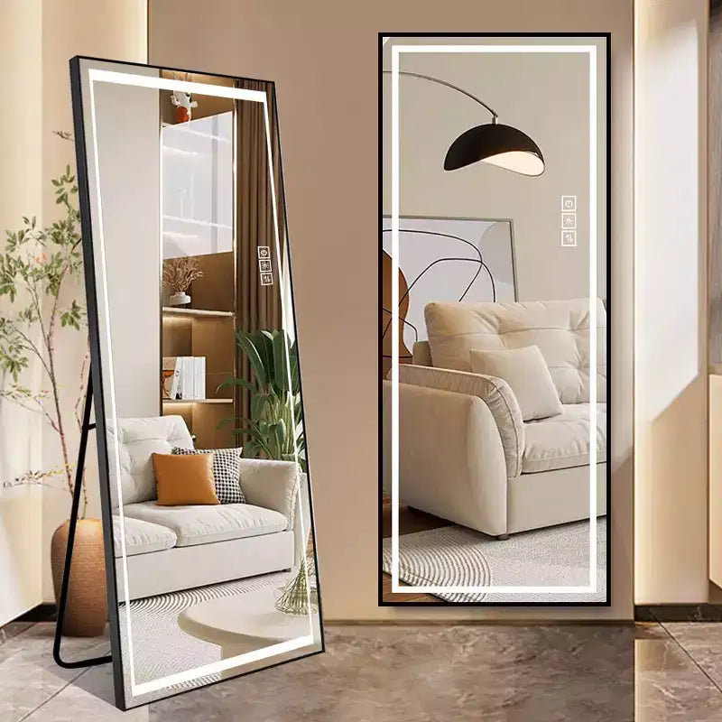 TUYOHW Modern Full Length Mirror with Adjustable LED Wall Mounted Mirror Freestanding Mirrors with Stand Body Mirror for Living Room, Black