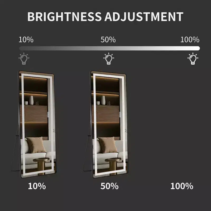 Specchio Moderno a Figura Intera con LED Nero, Montaggio a Parete e Autoportante, 2/3 Luci