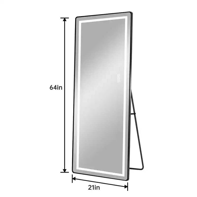 Specchio Moderno a Figura Intera con LED Nero, Montaggio a Parete e Autoportante, 2/3 Luci
