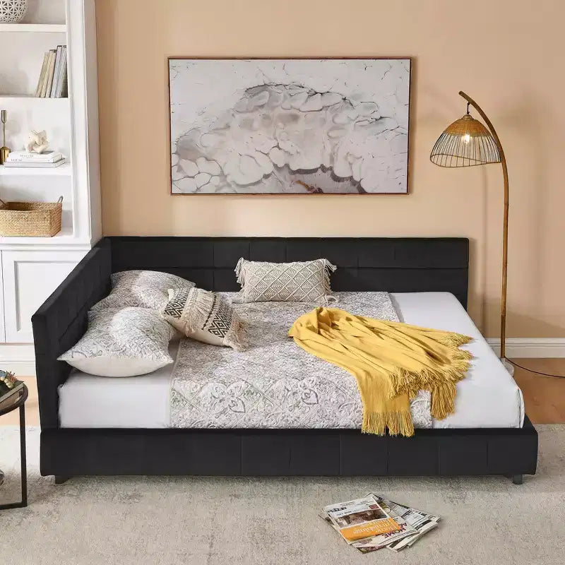 Telaio Daybed Queen in velluto nero con schienale e braccioli, 1 persona