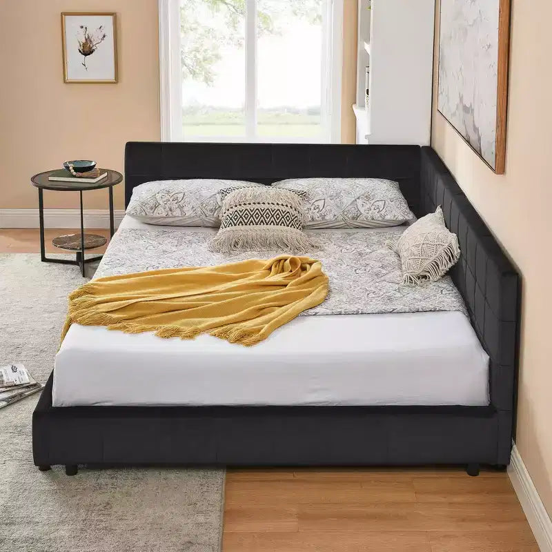 Telaio Daybed Queen in velluto nero con schienale e braccioli, 1 persona