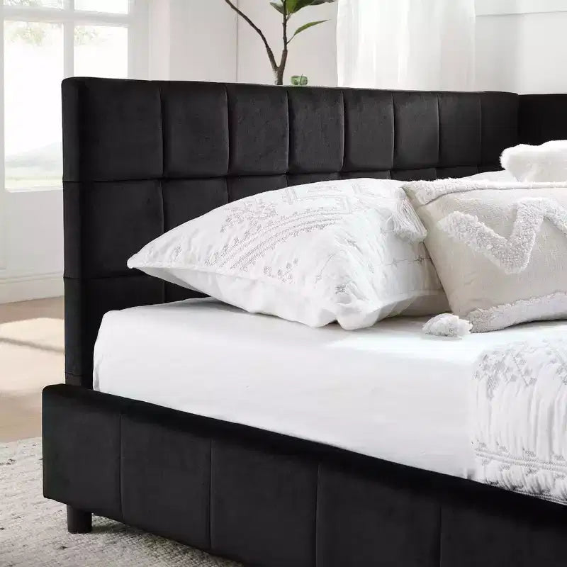 Telaio Daybed Queen in velluto nero con schienale e braccioli, 1 persona