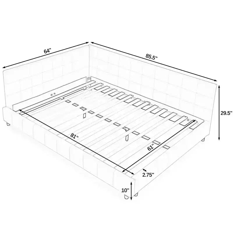 Telaio Daybed Queen in velluto nero con schienale e braccioli, 1 persona
