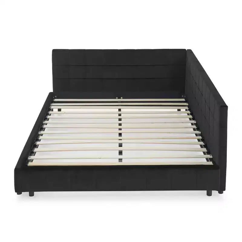 Telaio Daybed Queen in velluto nero con schienale e braccioli, 1 persona