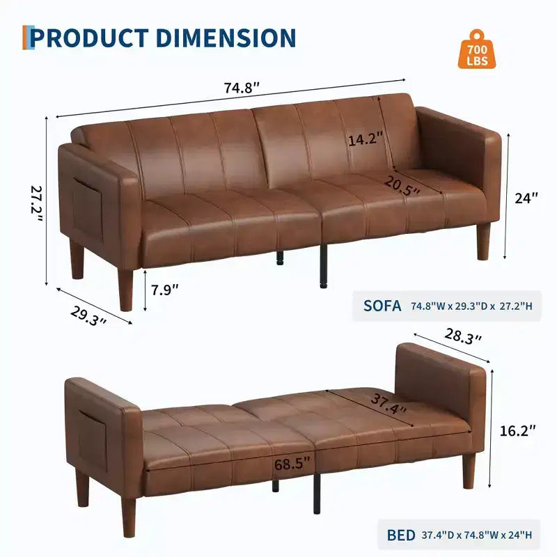 Divano Letto Futon in Similpelle Nero / Marrone / Verde – Convertibile, 4 Posti