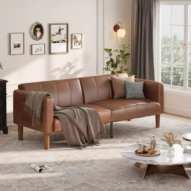 Divano Letto Futon in Similpelle Nero / Marrone / Verde – Convertibile, 4 Posti
