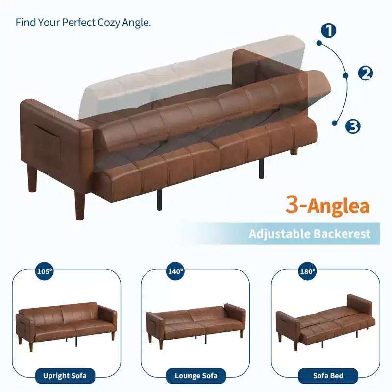 Divano Letto Futon in Similpelle Nero / Marrone / Verde – Convertibile, 4 Posti