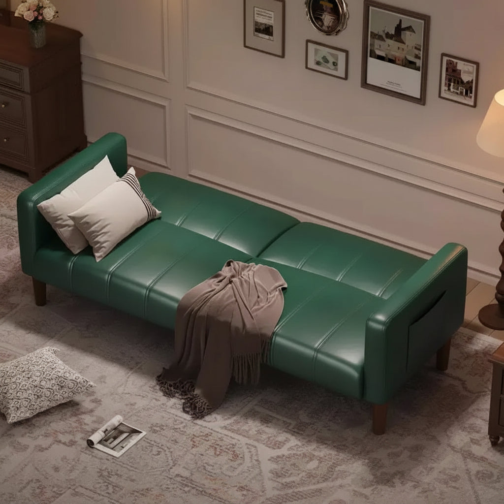 Divano Letto Futon in Similpelle Nero / Marrone / Verde – Convertibile, 4 Posti