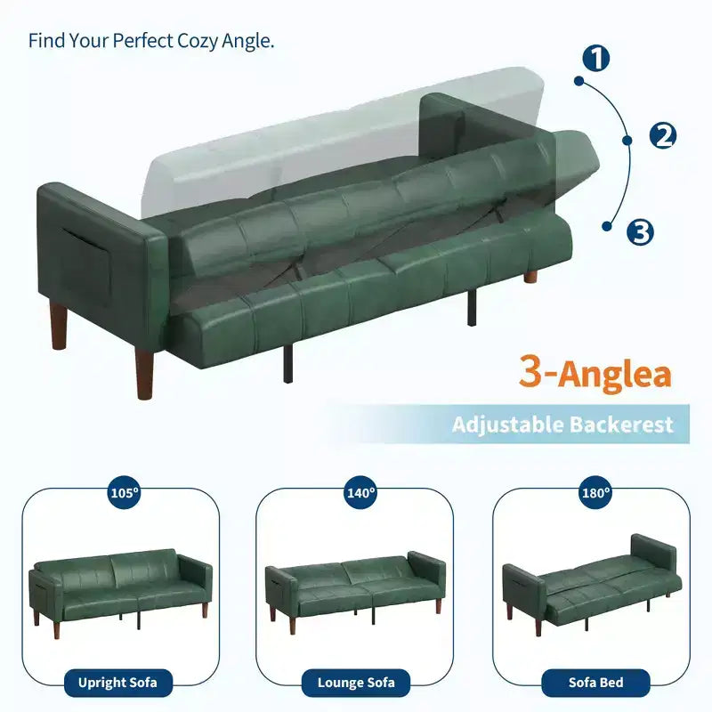 Divano Letto Futon in Similpelle Nero / Marrone / Verde – Convertibile, 4 Posti