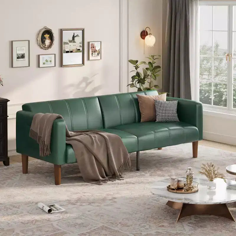 Divano Letto Futon in Similpelle Nero / Marrone / Verde – Convertibile, 4 Posti