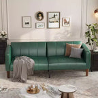 Divano Letto Futon in Similpelle Nero / Marrone / Verde – Convertibile, 4 Posti