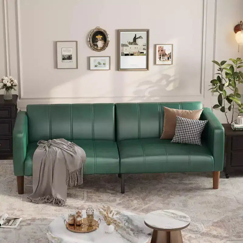 Divano Letto Futon in Similpelle Nero / Marrone / Verde – Convertibile, 4 Posti