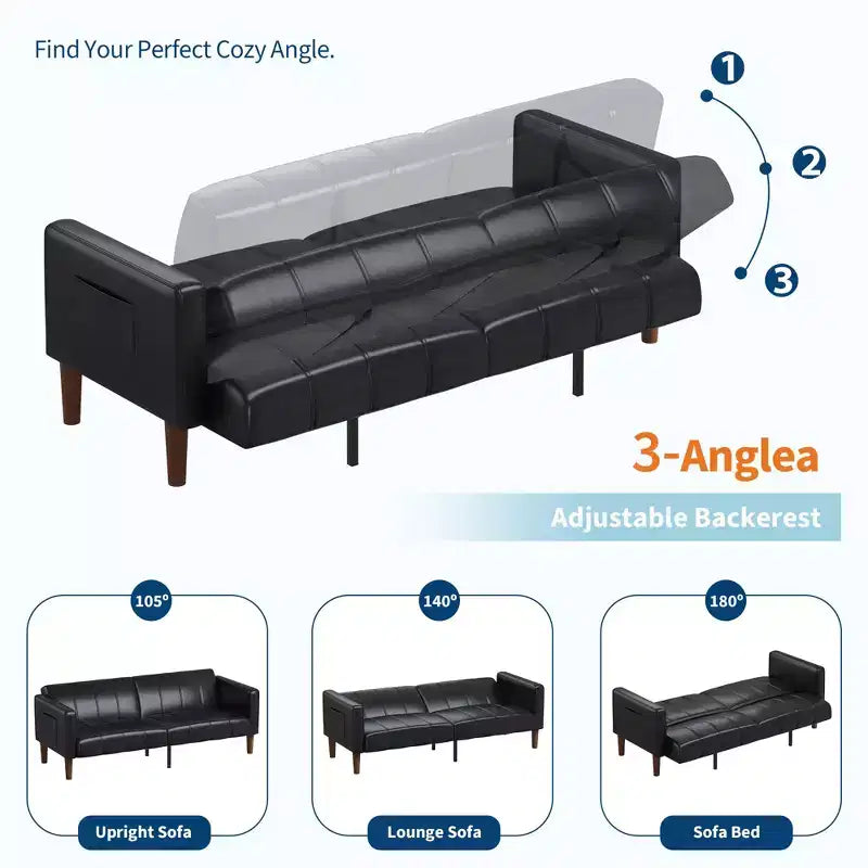 Divano Letto Futon in Similpelle Nero / Marrone / Verde – Convertibile, 4 Posti