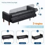 Divano Letto Futon in Similpelle Nero / Marrone / Verde – Convertibile, 4 Posti