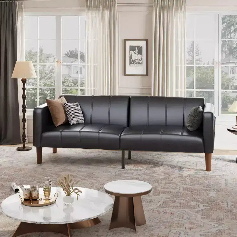 Divano Letto Futon in Similpelle Nero / Marrone / Verde – Convertibile, 4 Posti